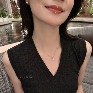 MISS HELEN「缪斯水滴」S925银闪耀锆石项链女气质简约通勤锁骨链