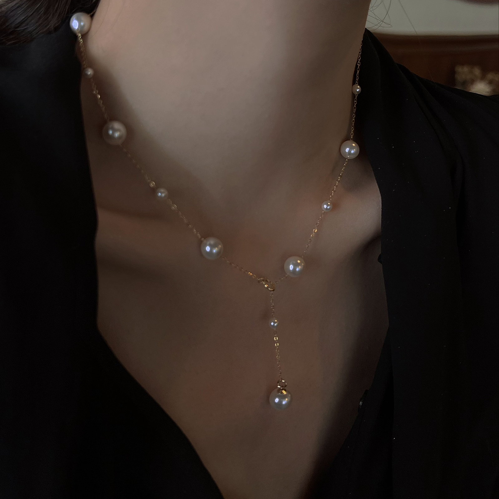 高级满天星珍珠间珠项链14K包金