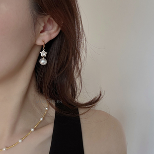 MISS HELEN星愿」硅胶无耳洞耳夹女锆石水晶珍珠母贝耳环银针耳饰