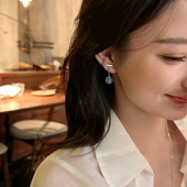 Miss Helen海蓝宝」耳夹女一字简约绿柱石耳坠银针耳饰耳环水晶夏