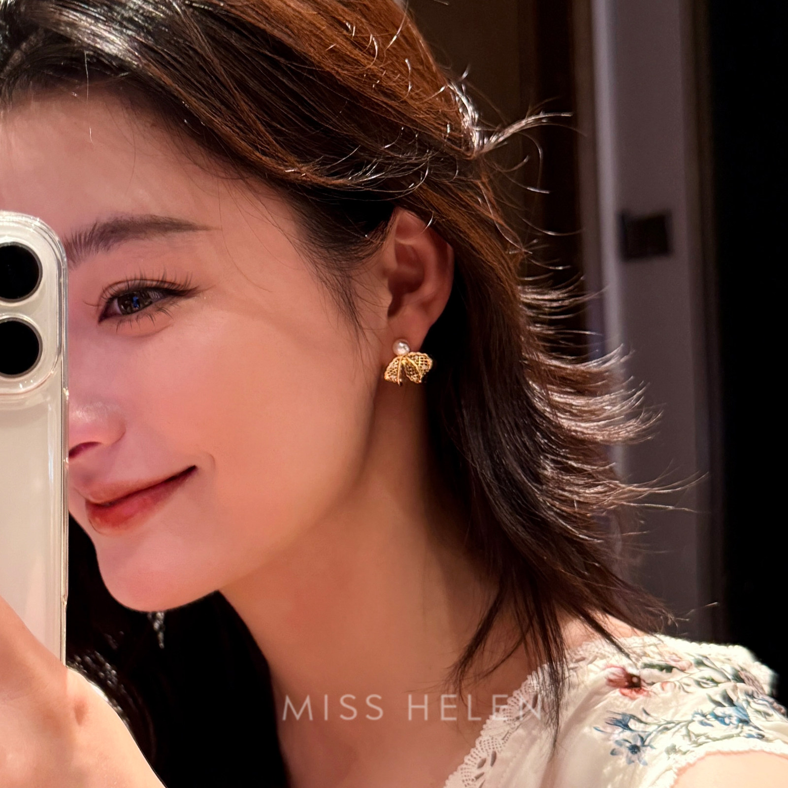 MISS HELEN 蕾丝蝴蝶结通勤耳钉女无痛蚊香盘耳夹独特漂亮耳环
