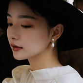 赫本风天然珍珠无耳洞蚊香盘耳夹复古耳钉巴洛克水滴耳环女耳饰