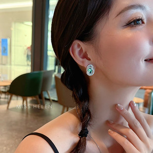 MISS HELEN「黑蝶贝」耳钉硅胶耳夹女耳饰耳环气质通勤生日礼物夏