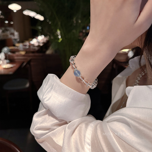 Miss Helen海蓝宝」白水晶手串女手链转运珠精致叠戴夏送闺蜜礼物