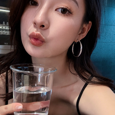 双面镶钻可转动大耳圈耳钉耳夹女