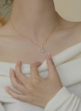 海的女儿S925银项链珠宝级锆石蓝色锁骨链轻奢设计感原创小众女