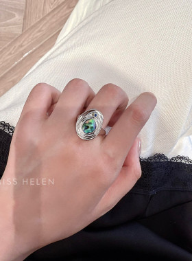 黑蝶贝戒指女气质通勤小众原创夏