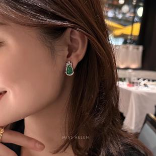 耳环银针 葫芦」硅胶耳夹女绿玛瑙耳钉玉石耳饰新中式 MISS HELEN