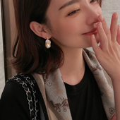 MISS HELEN异形巴洛克珍珠耳夹女大颗耳钉银针蚊香盘无耳洞耳环