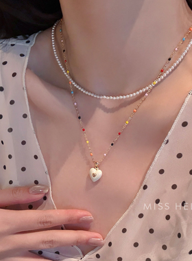 甜系少女心项链女桃心锁骨链叠戴