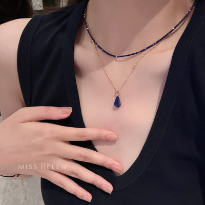 极细青金石S925银项链女新中式