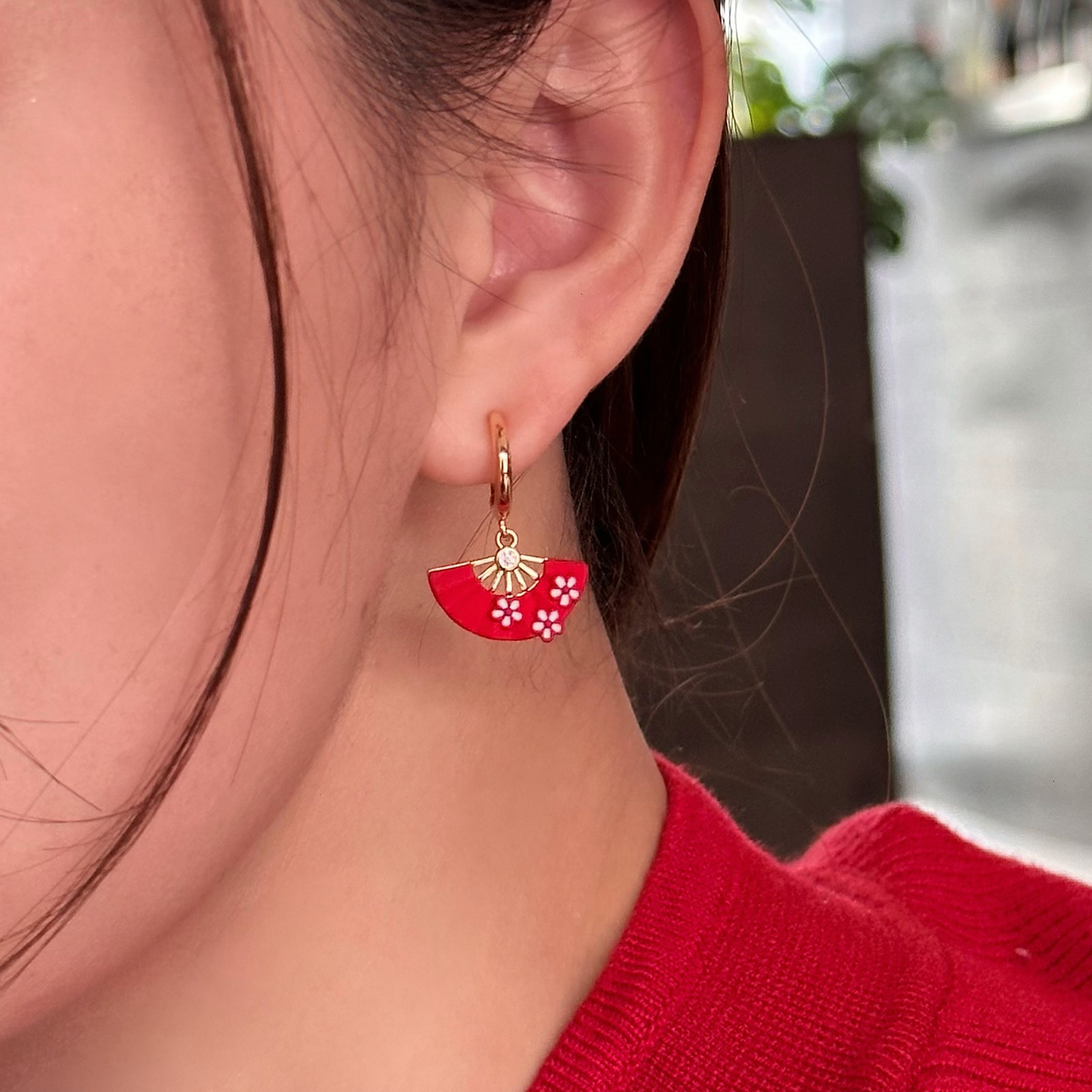 红色吉扇新中式耳钉复古国风硅胶耳夹高级新年礼物耳环耳坠质感女,饰品/流行首饰/时尚饰品新,耳夹,淘宝优惠券,粉丝福利购,淘宝优惠卷