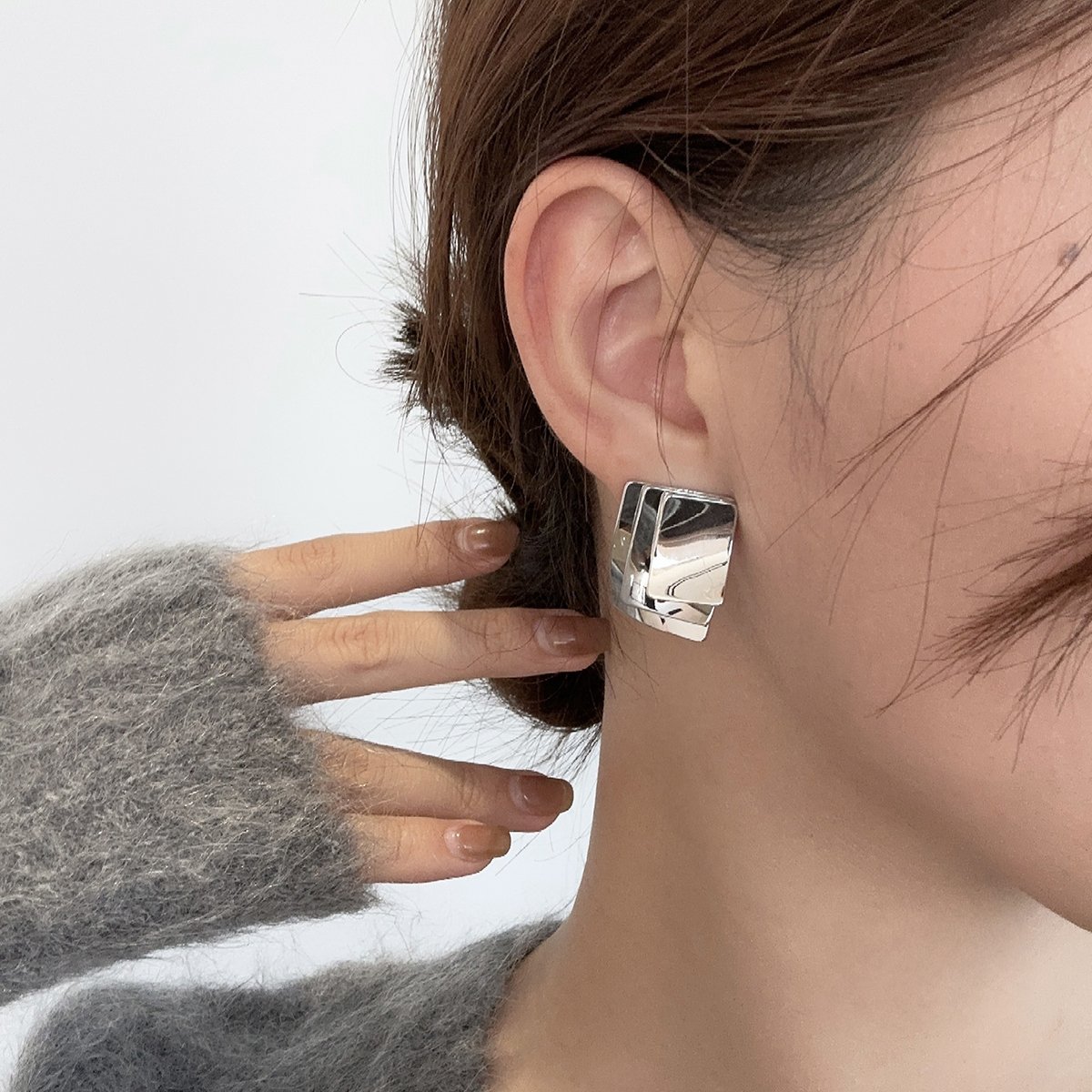 方形欧美金属风小众耳钉个性耳夹