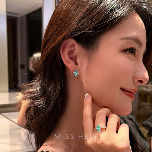MISS HELEN 帕拉伊巴水滴耳钉设计水滴耳夹气质ins显白百搭耳环女