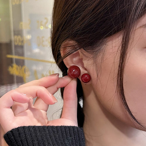 车厘子红馒头珠耳钉无耳洞耳夹