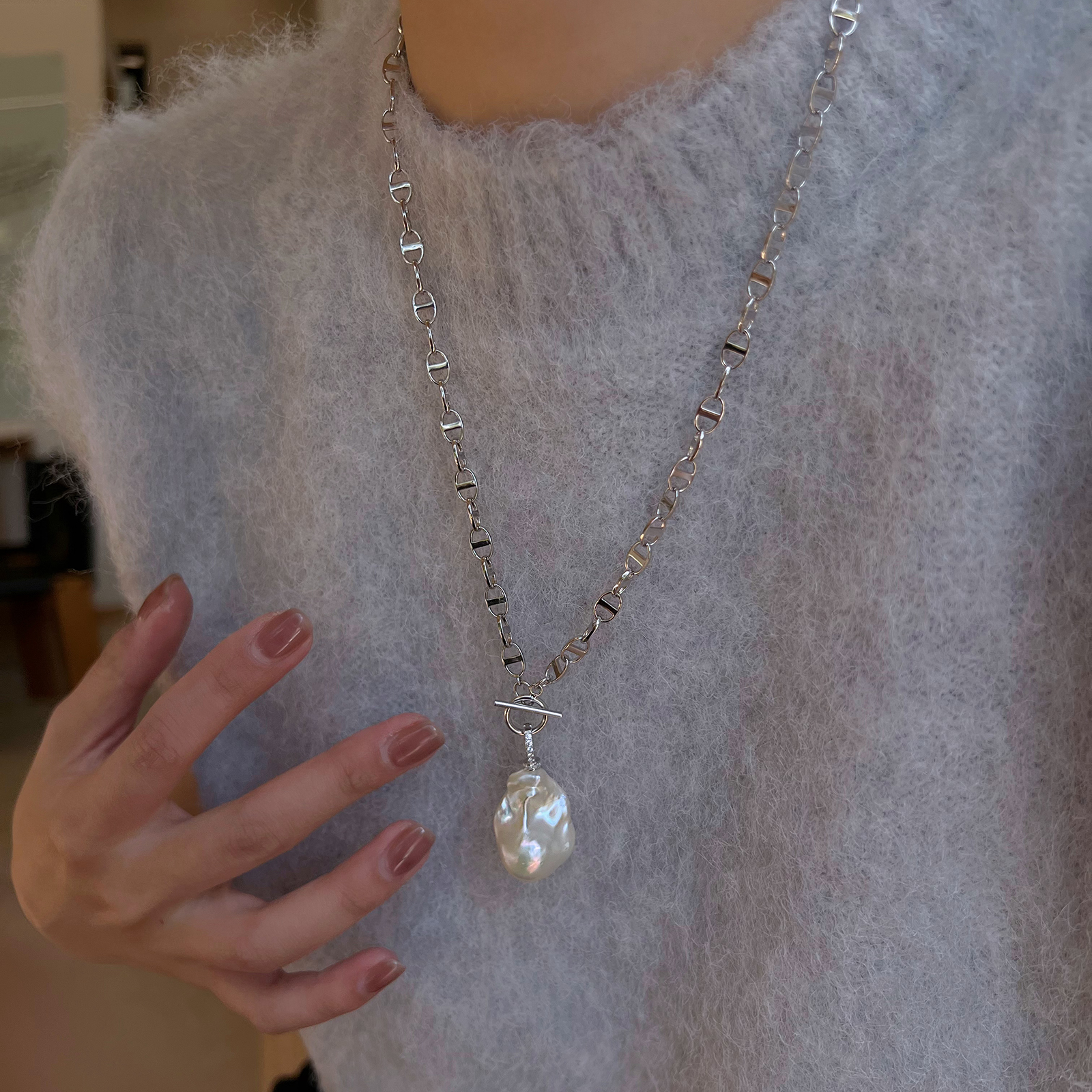 重工版通体S925银猪鼻子项链