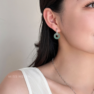 MISS 耳环 HELEN非洲翠甜甜圈银针耳钉女硅胶耳夹无耳洞耳饰新中式
