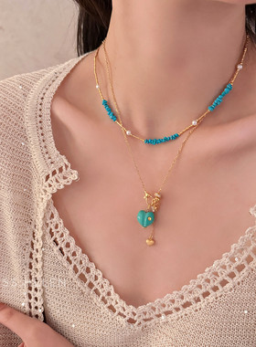 明星同款天然绿松项链女叠戴