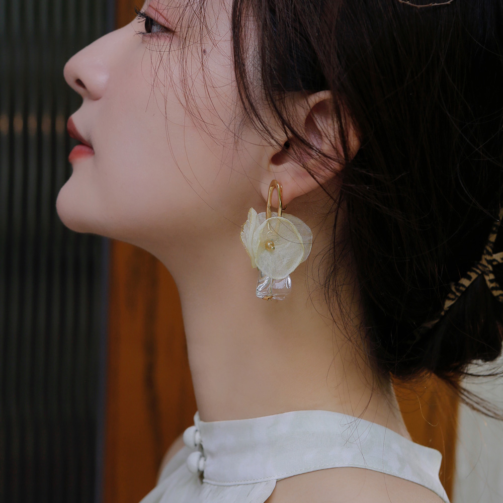 温柔滤镜独特雪纺花耳夹&耳环