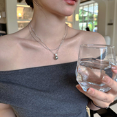 王妃天然珍珠施家仿水晶吊坠项链通体S925银锁骨链精致单颗珍珠女