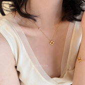 Miss Helen拉丝四叶草S925银项链女叠戴精致通勤锁骨链首饰礼物夏