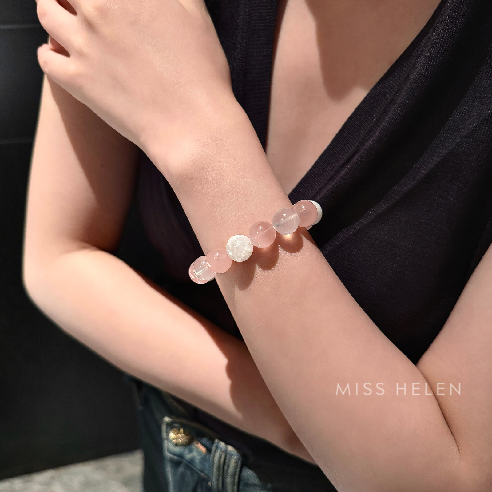 MISS HELEN「朱朱同款」手串女粉水晶幽灵水晶手链少女心生日礼物