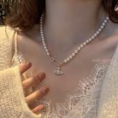 MISS HELEN土星水晶仿珍珠项链女短款 原创多用锁骨链颈链米珠吊坠