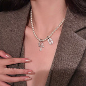 MISS HELEN明星同款 十字架项链女仿珍珠多用百搭气质颈链生日礼物