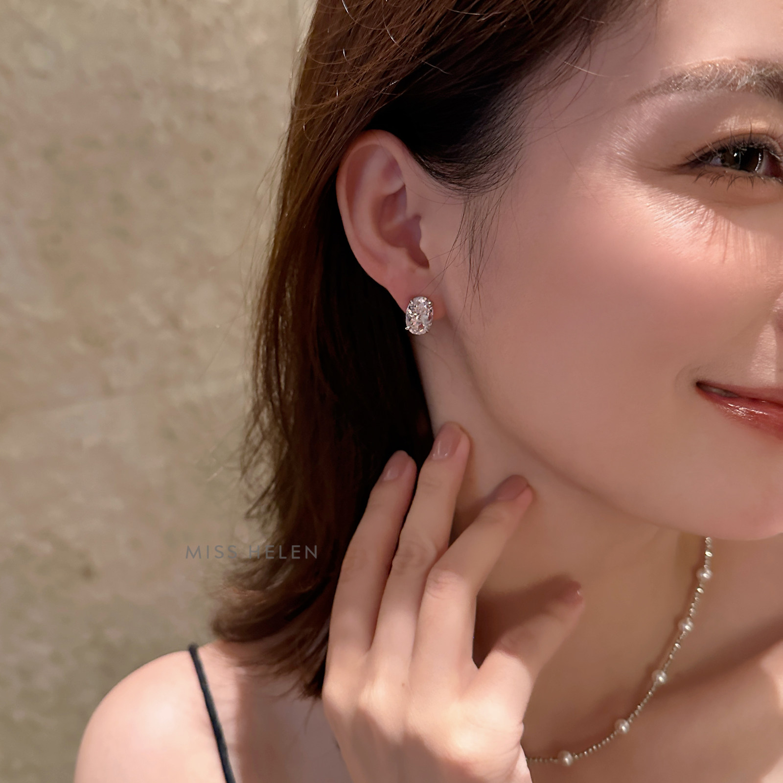 MISS HELEN鸽子蛋」耳钉女硅胶耳夹冰切花高碳钻S925银超闪高级感,饰品/流行首饰/时尚饰品新,耳夹,淘宝优惠券,粉丝福利购,淘宝优惠卷