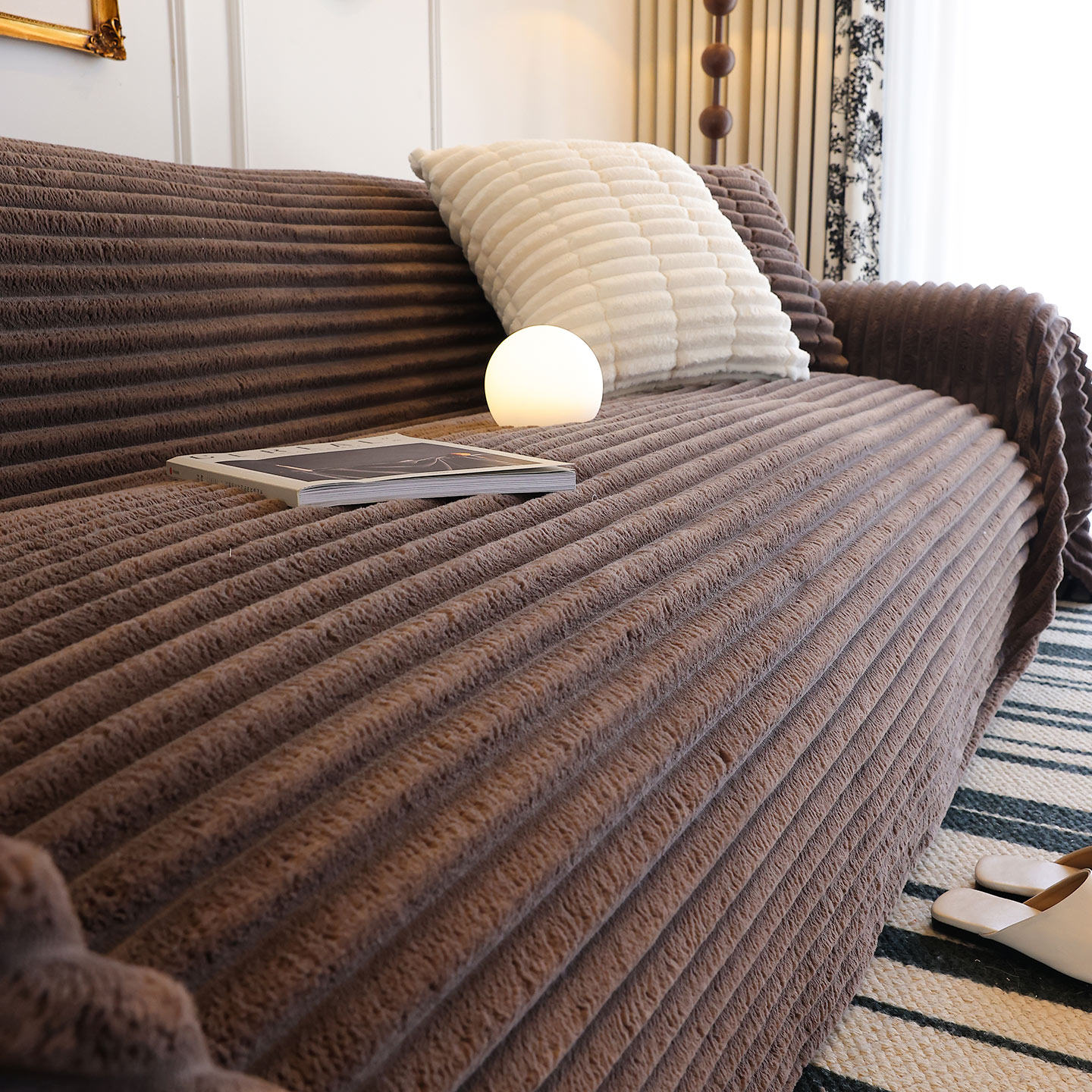 秋冬轻奢简约加厚毛绒沙发巾一片式全盖沙发套罩ins风可机洗盖布,居家布艺,沙发套,淘宝优惠券,粉丝福利购,淘宝优惠卷