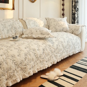 法式复古全棉沙发垫高级刺绣四季通用防滑坐垫套全包沙发盖布巾罩