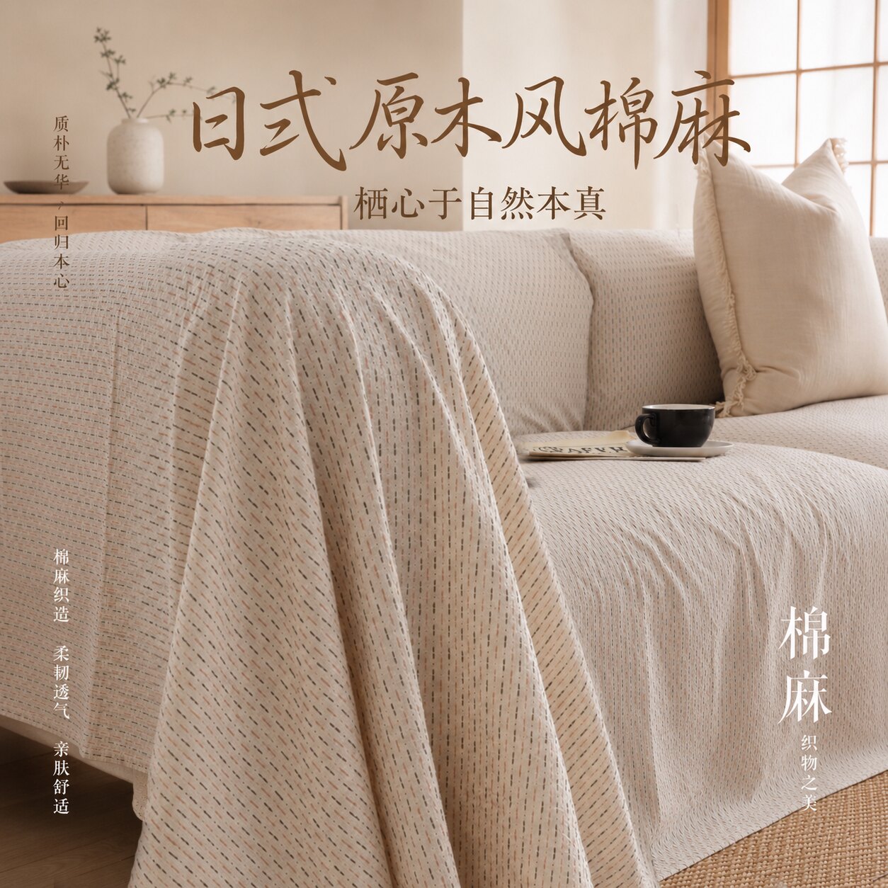 【真棉麻】原木风沙发盖布