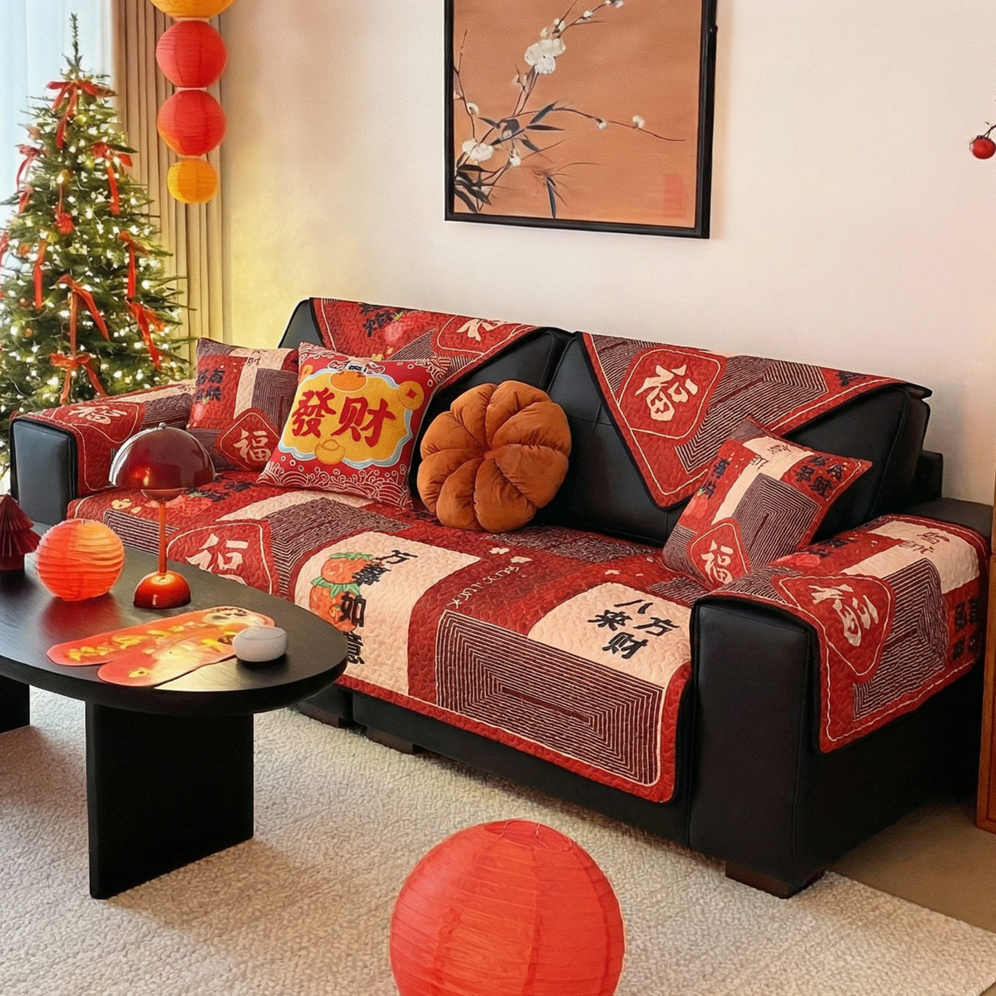 新年红国潮沙发垫四季通用喜庆防滑坐垫子春节氛围感沙发套罩盖布,居家布艺,沙发垫,淘宝优惠券,粉丝福利购,淘宝优惠卷