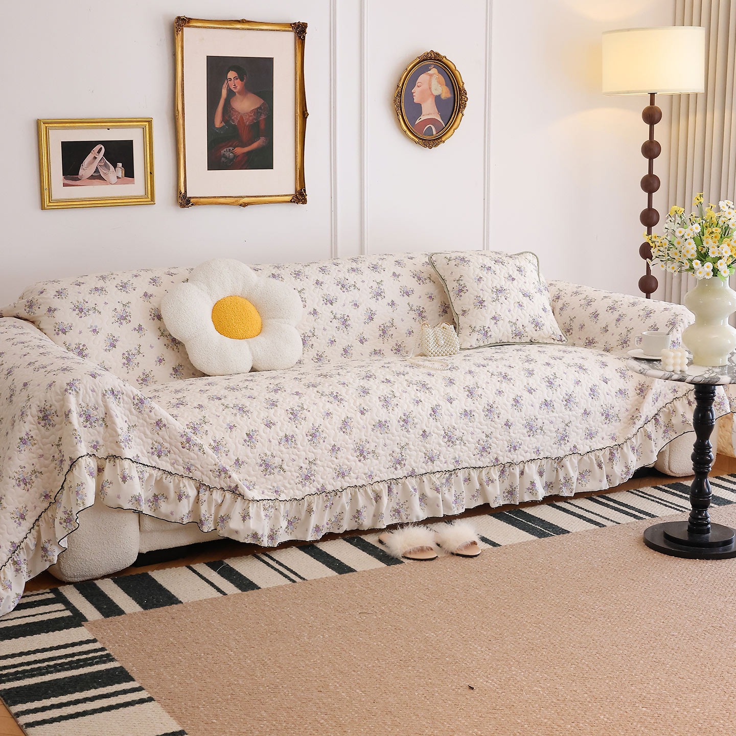 ins爆款田园风布艺整张沙发盖布