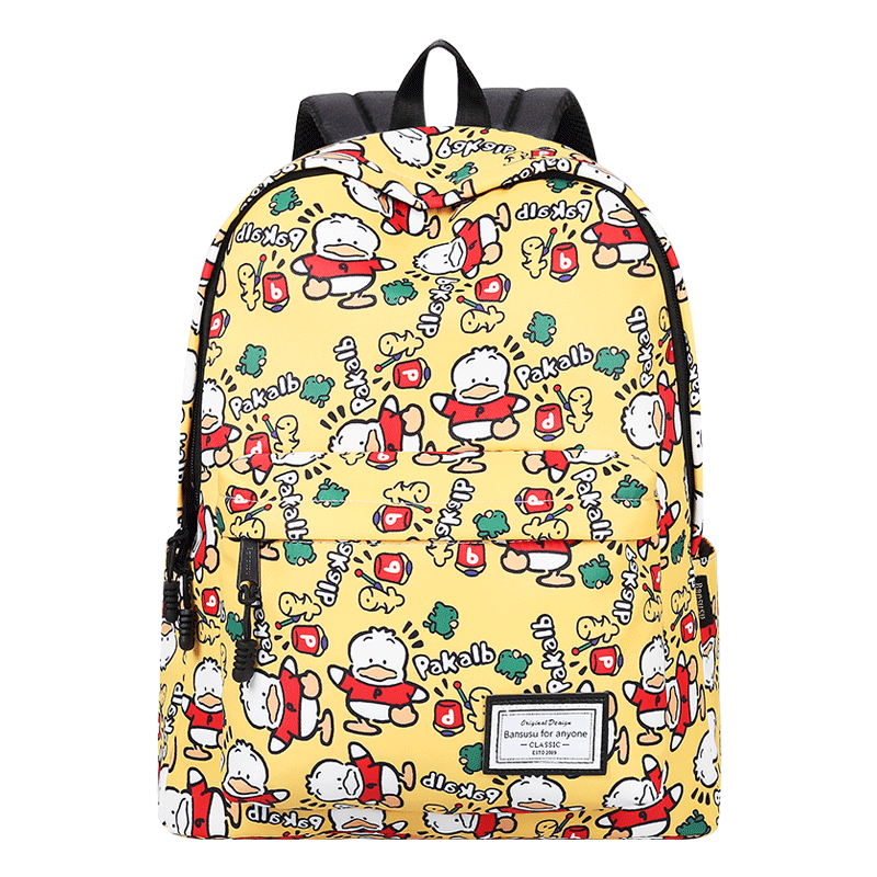 Bansusu.背包男女双肩包短途旅行包女轻便书包女初中生卡通印花包