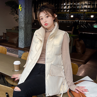 2025年春秋学生羽绒棉马甲韩版 纯色亮面背心坎肩宽松男女马夹外套