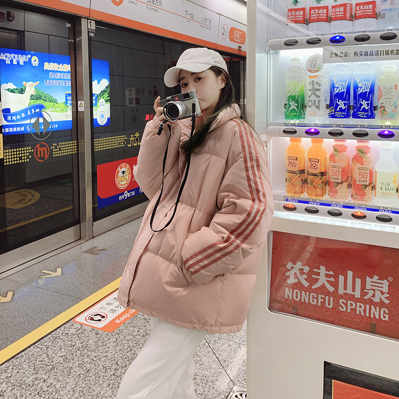 冬季新款韩版纯色拉链棉衣女宽松加厚保暖面包服学生羽绒棉服外套