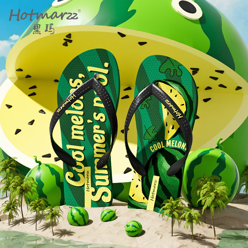hotmarzz/黑玛 男士新款防滑拖鞋印花休闲逛街人字拖外穿拖鞋夏男