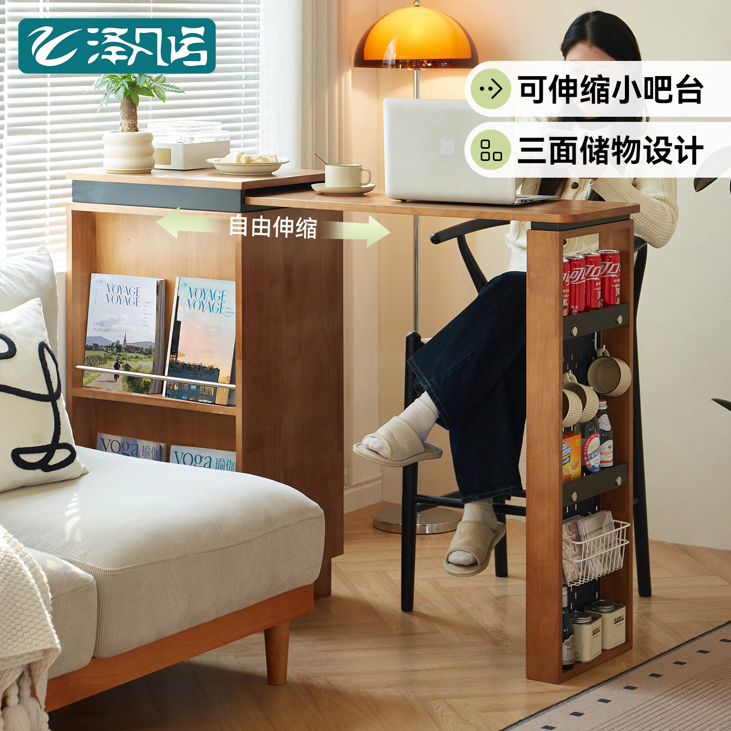 实木吧台桌家用可伸缩隔断长条桌入户储物柜小户型一体式小吧台柜