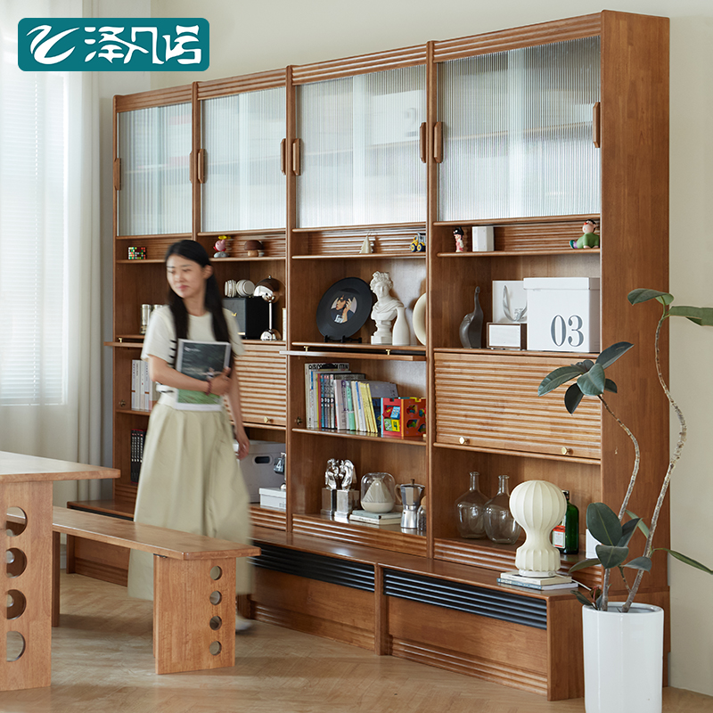 实木书柜满墙组合储物柜带卡座