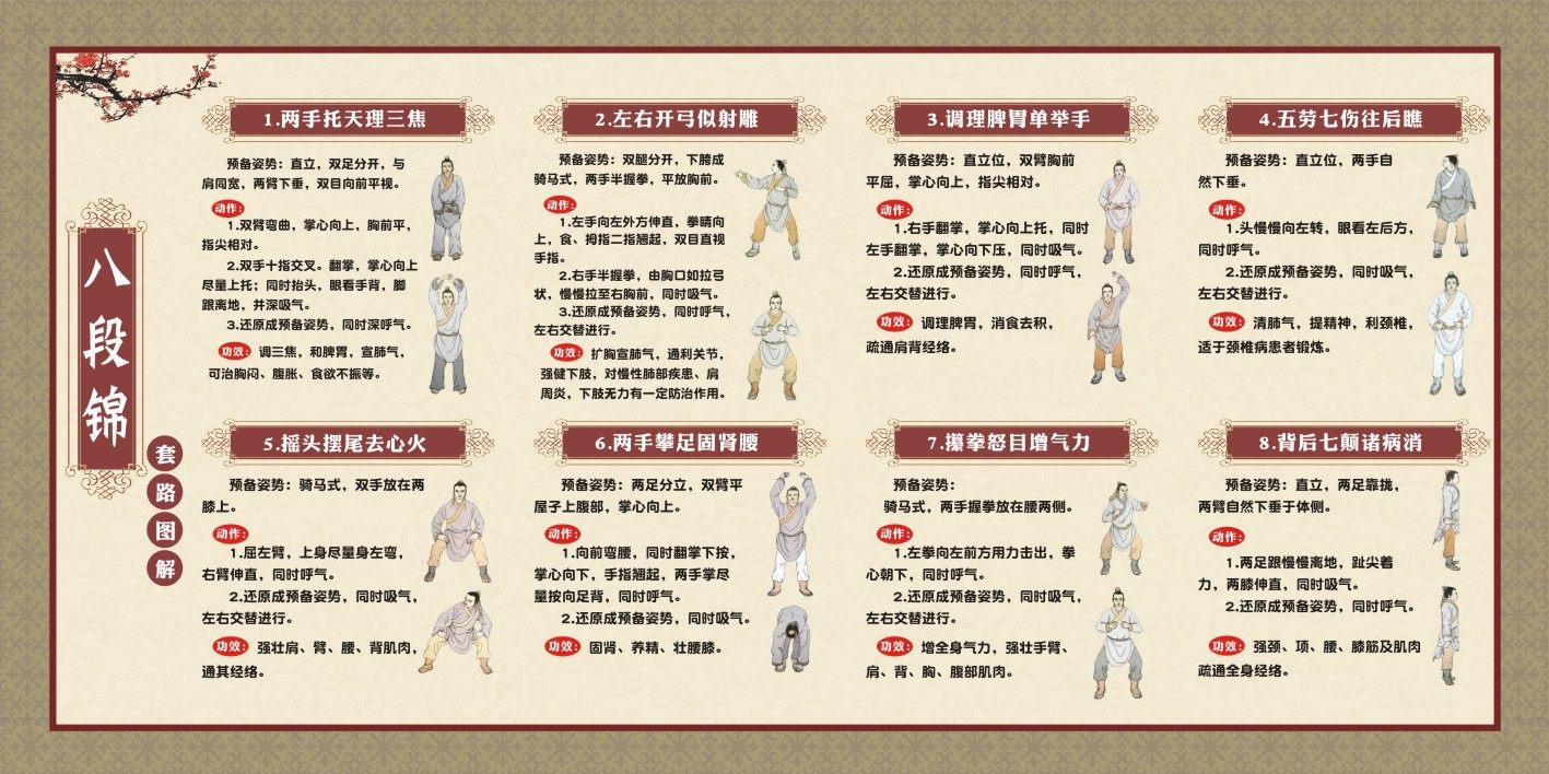 m769中医养生传统健身功法夷坚志八段锦图解1418海报定制印制展板
