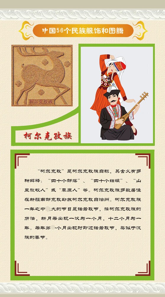 762海报印制展板写真832中国56个少数民族服饰图腾简介1柯尔克孜