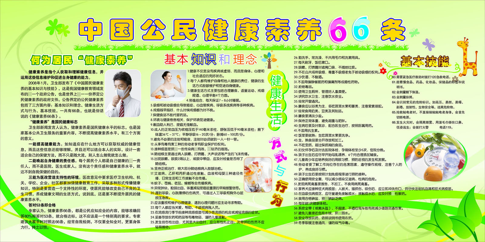 600海报印制展板自粘墙贴纸挂壁画喷绘8中国公民健康素养66条