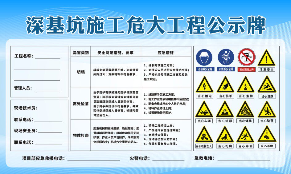 m769工地建筑深基坑施工危大工程公示信息牌2415海报定制印制展板
