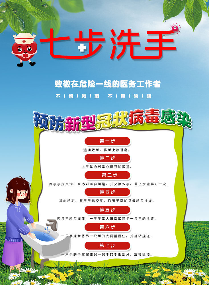 m766正确七步洗手法预防冠状病毒宣传画720防控疫情喷绘海报印制