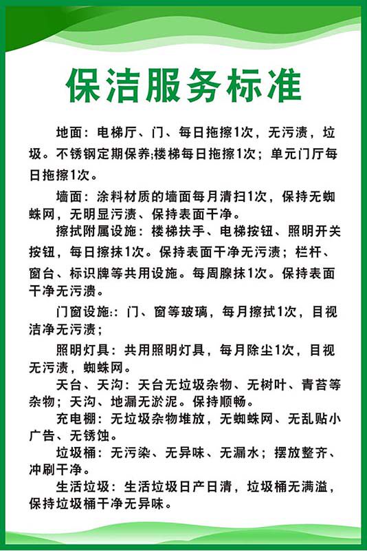 m771写字楼小区物业保洁服务标准制度上墙贴挂图展板海报印制351