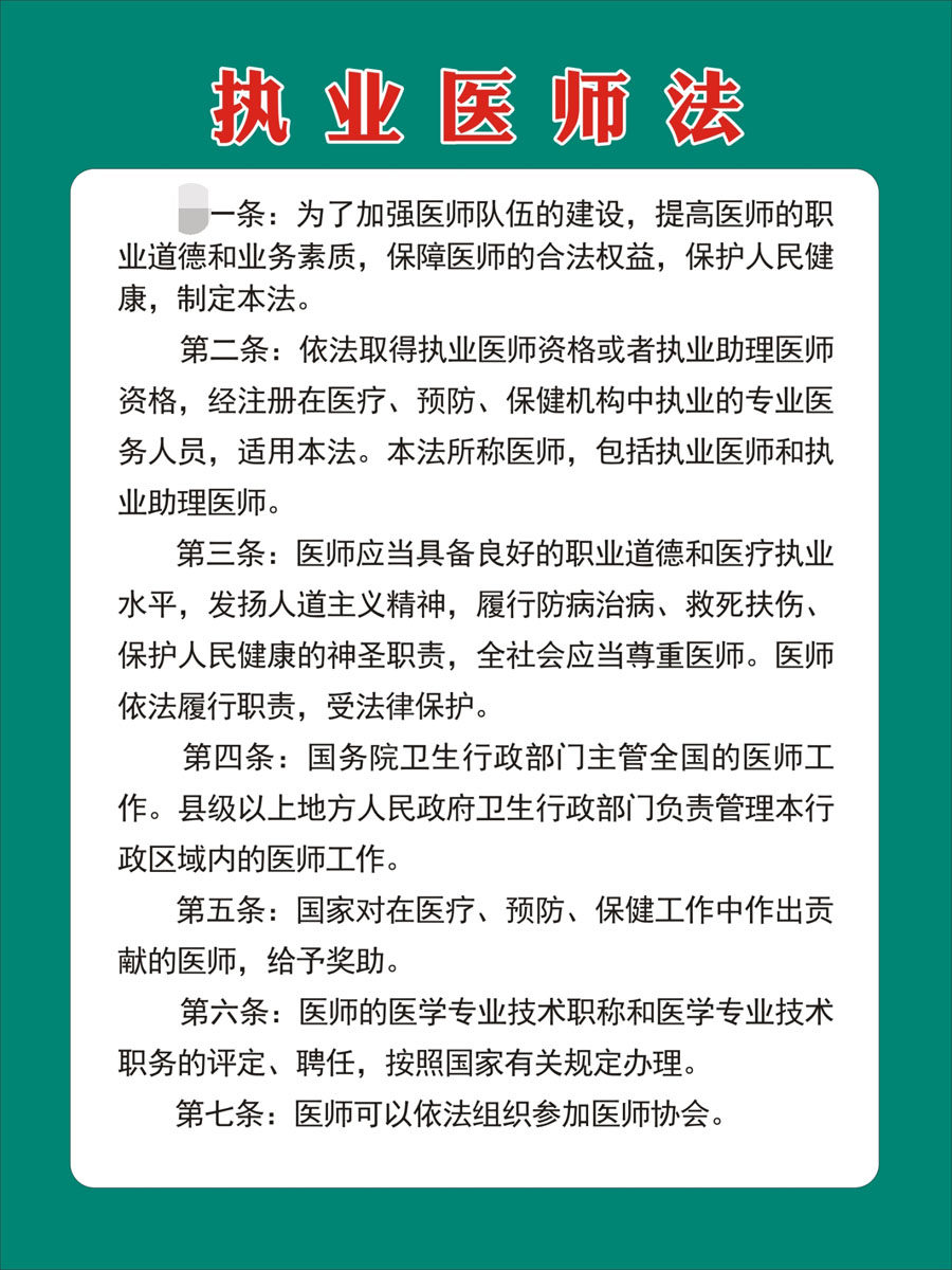 m768医院门诊执业医师法管理规章制度挂图2529喷绘展板海报印制