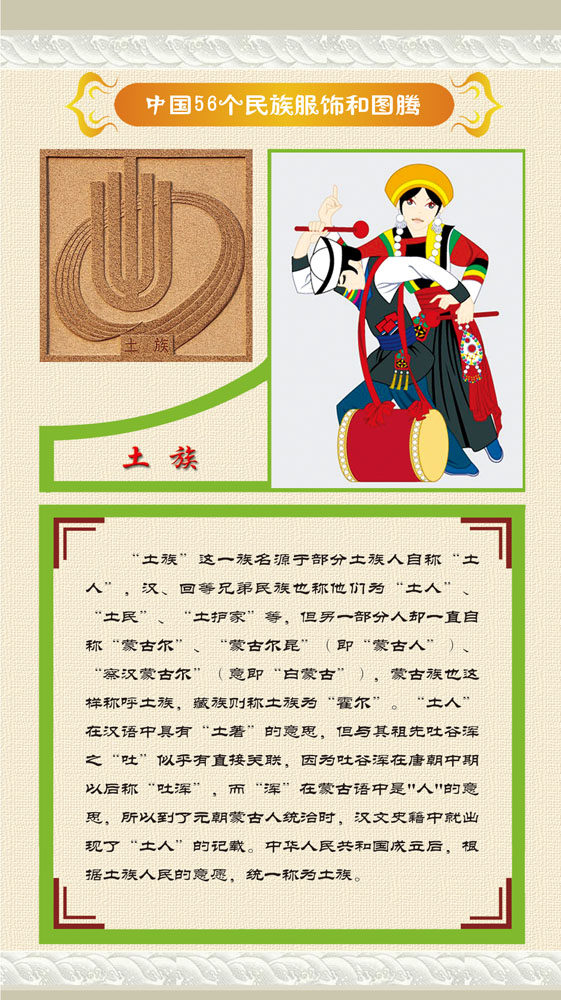762海报印制展板写真832中国56个少数民族服饰图腾简介之5土族