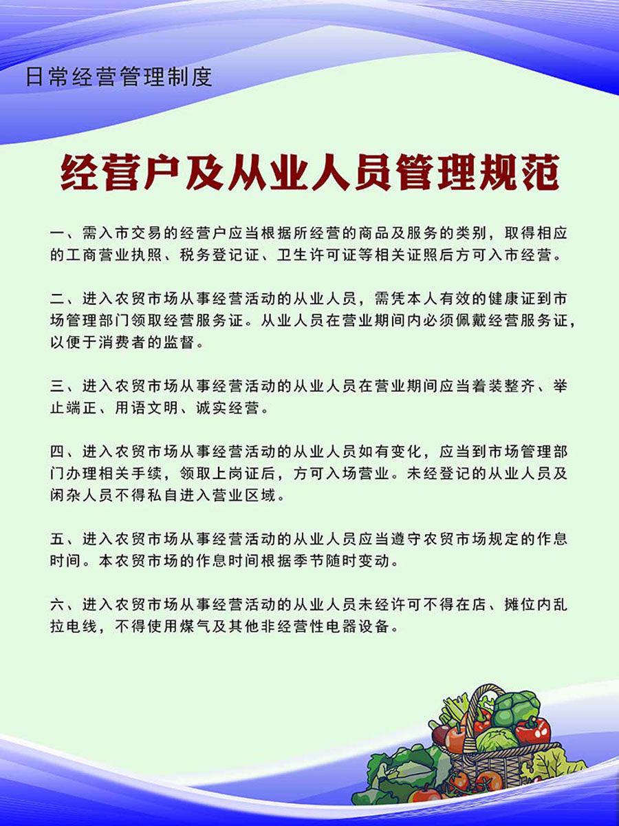 m769菜市场日常经营户及从业人员管理规范制度221展板海报印制4-1