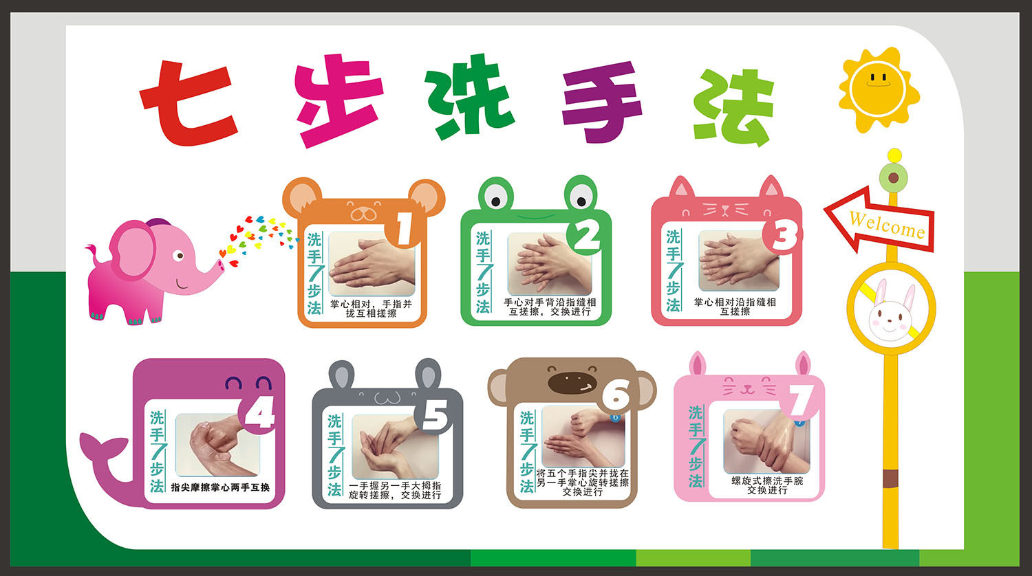 m769学校幼儿园可爱七步洗手法墙贴纸画822写真喷绘展板海报印制